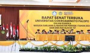 Rapat Senat Terbuka Universitas Cokroaminoto Palopo (UNCP), Wisuda Sarjana dan Magister Periode 1 Tahun 2024 yang dirangkaikan dengan Dies Natalis ke-57. (dok: uncp)